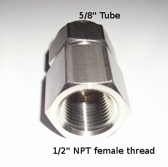 5/8 Tube x 1/2 Female NPT compression adapter stainless